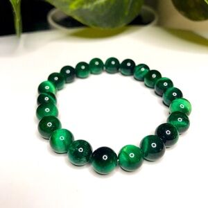 Green Tiger Eye  Beaded Stretch Bracelet Women Size 6.5 to 7